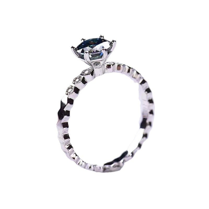 Blue Moissanite Ring for Women, U-Shaped Band Solitaire Engagement Ring – view 5