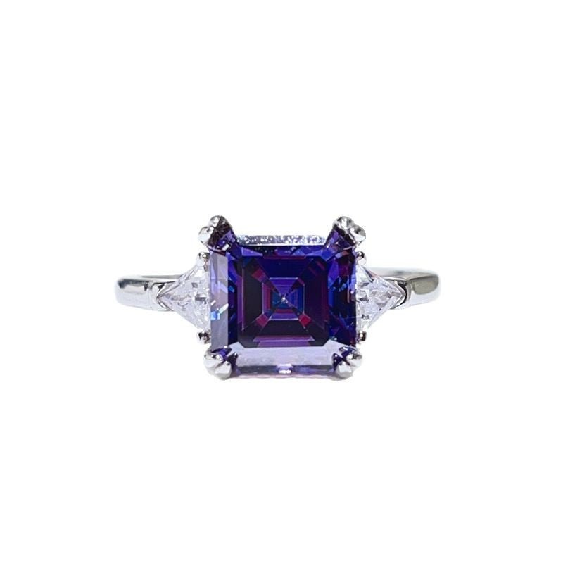 3 Carat Asscher Three-Stone Moissanite Ring – view 5