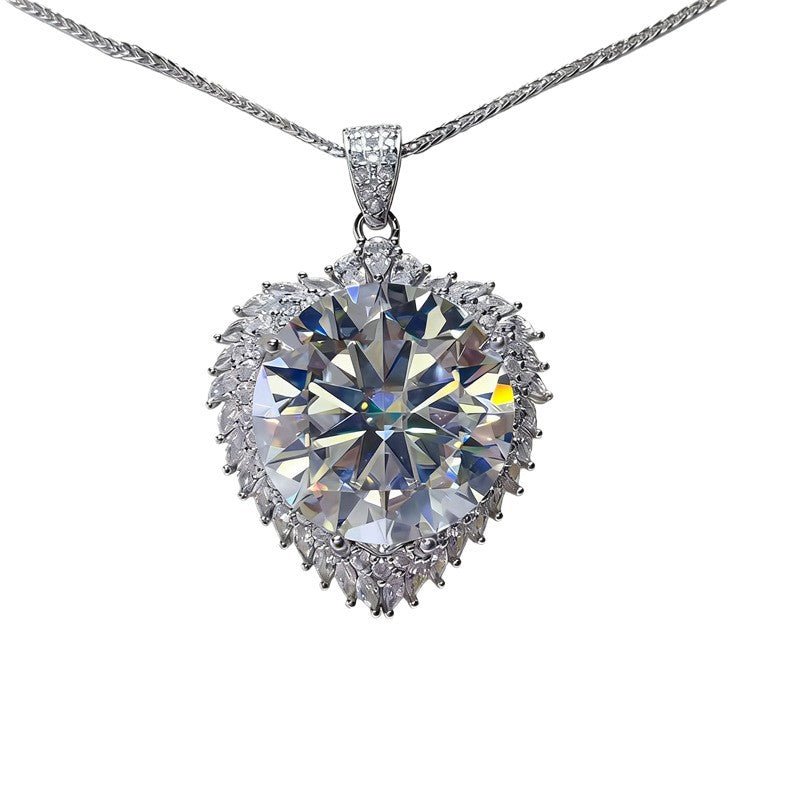 20 Carat Round Moissanite Halo Pendant Necklace, Large Color Stone Statement Necklace – view 5