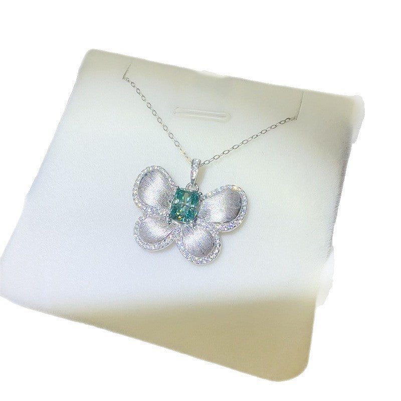 Green Radiant Moissanite Butterfly Pendant Necklace – view 5