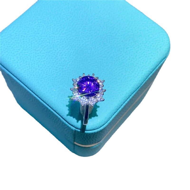 Purple Moissanite Halo Ring for Women, Oval Cut Promise & Engagement Ring, Gift for Her – view 5