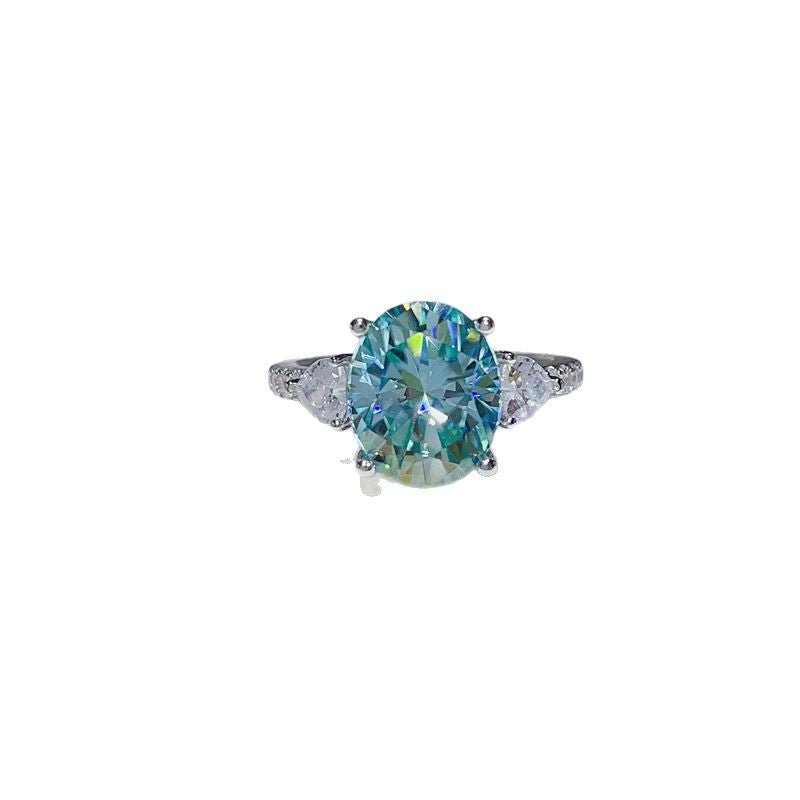 5 Carat Blue Green Moissanite Ring for Women, Micro Pave Halo Style Engagement Ring – view 5