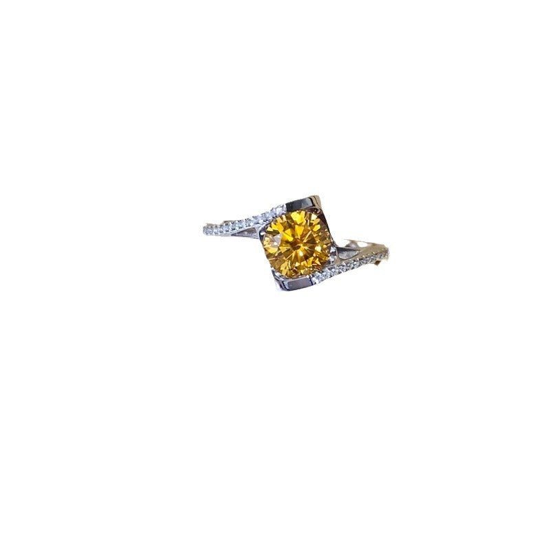 Yellow Moissanite Ring for Women, Geometric U-Shaped Engagement Promise Ring – view 5