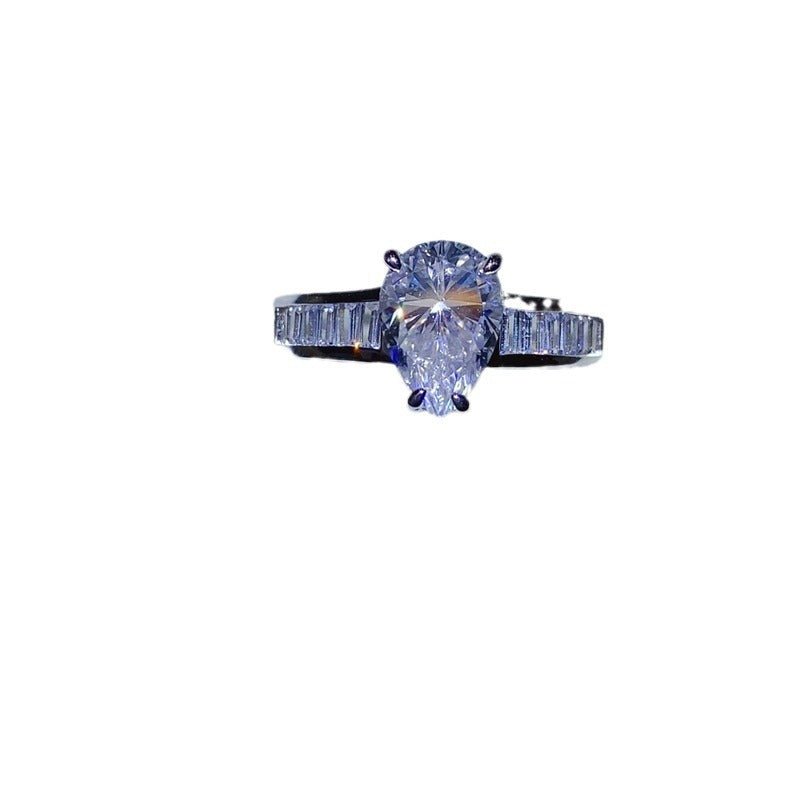Pear Cut Moissanite Ring with Baguette Band, 18K Gold D Color Style Ring for Women – view 5