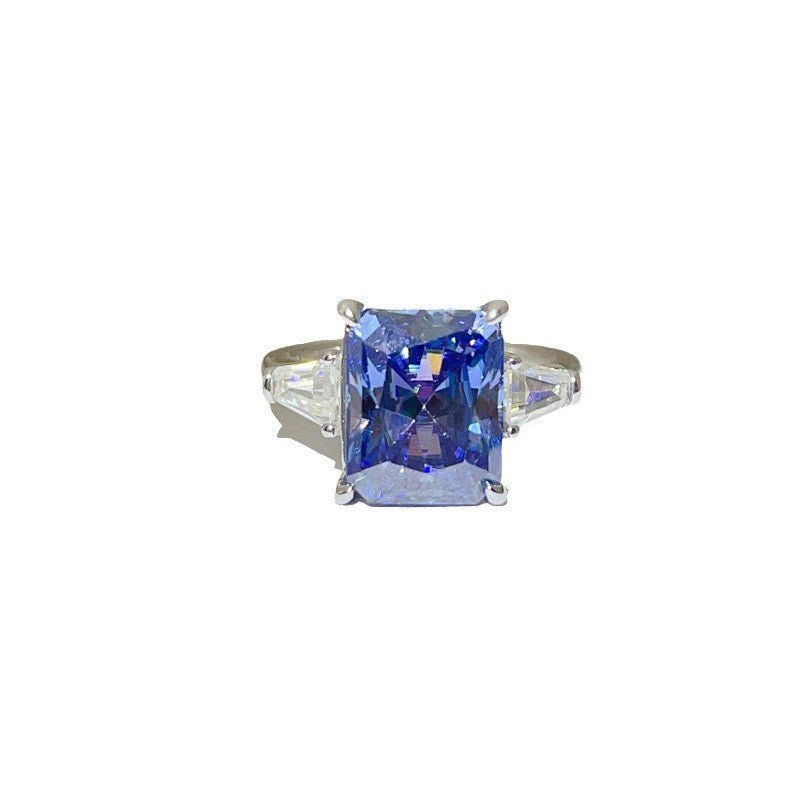 5 Carat Blue Moissanite Ring for Women, Radiant Cut Solitaire Engagement Ring with Tapered Side Stones – view 5