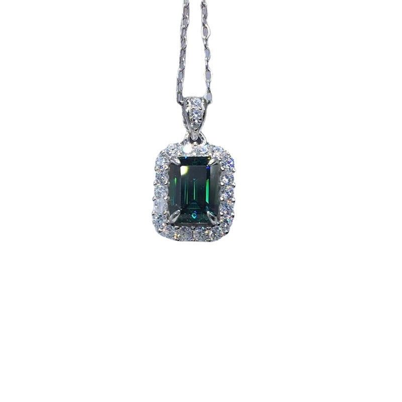 1 Carat Green Moissanite Pendant Necklace, Emerald-Cut Halo Pendant, Elegant Chain Jewelry for Daily Wear and Gifting – view 5