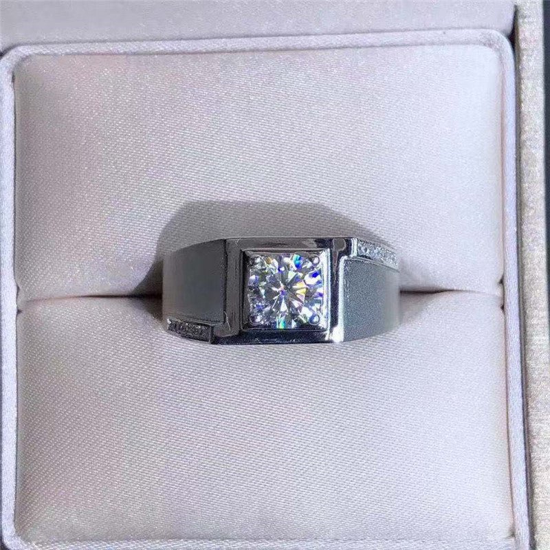 1 Carat Men’s Moissanite Ring, Square Solitaire Wedding Ring, Adjustable Size – view 5
