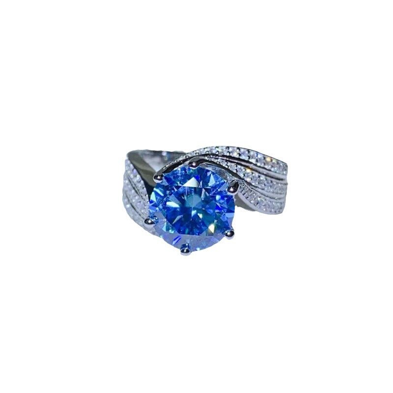 Blue Moissanite Halo Ring for Women, 3 Carat or 5 Carat Floral Crossover Engagement Ring – view 5