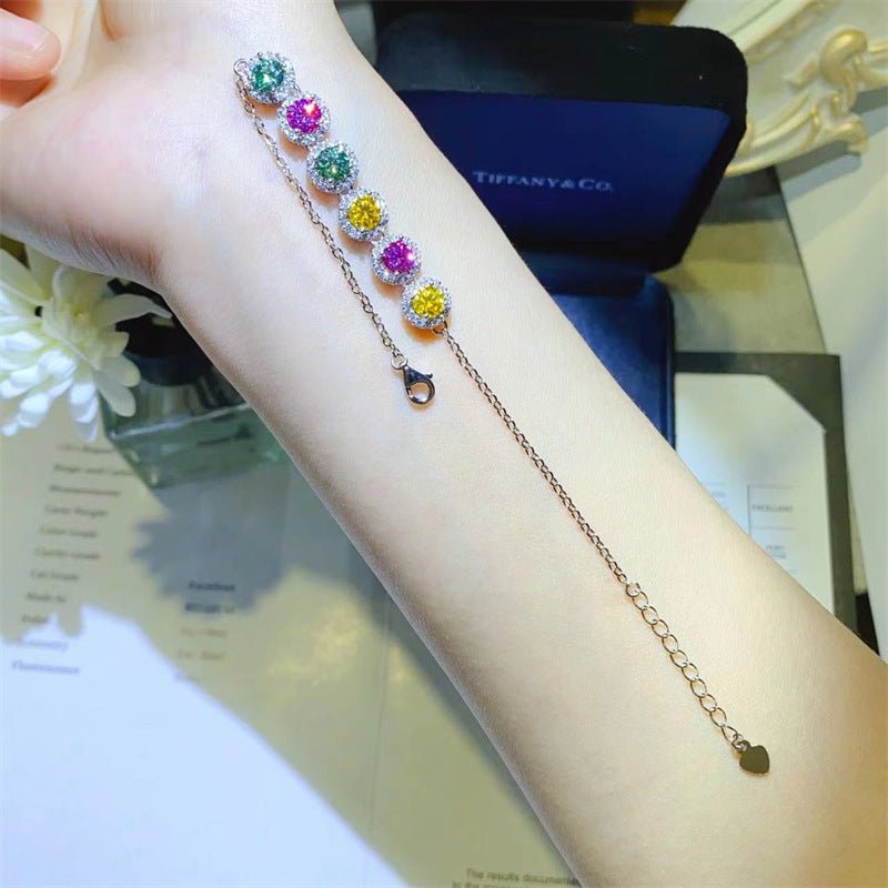 Colorful VVS1 Moissanite Tennis Bracelet for Women, 3 Carat Round Halo Bracelet – view 5