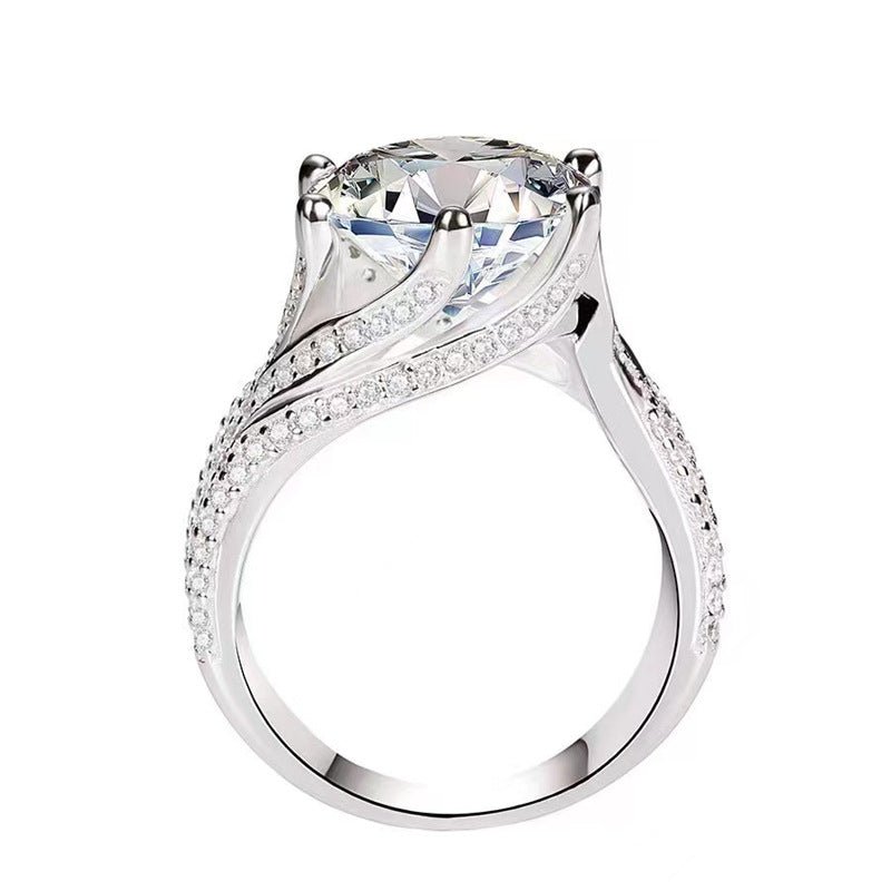 Green Moissanite Ring for Women, 3 Carat or 5 Carat Engagement Ring, Round Solitaire Style U-Shaped Geometric Band – view 5