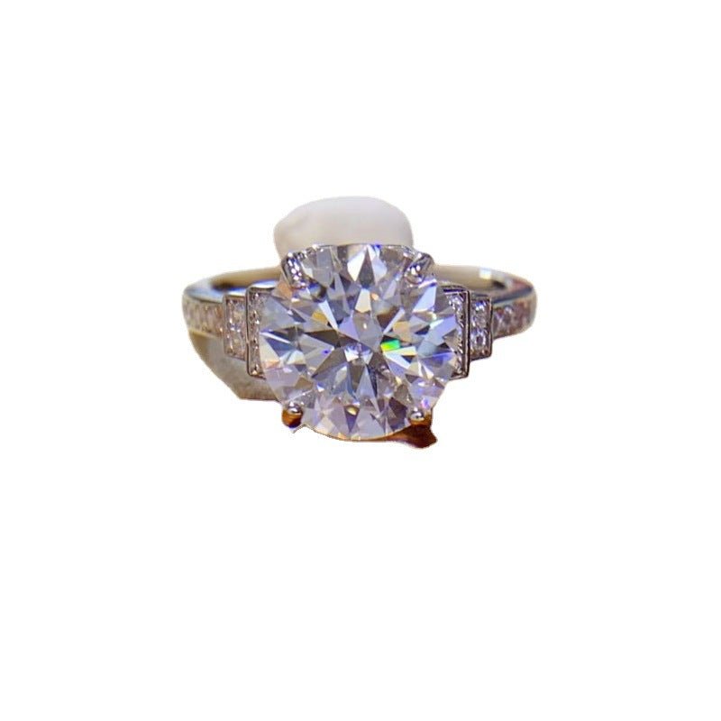 5 Carat Moissanite Ring, Round Cut Six-Prong AU750, Geometric Band, Sizes 9-19 – view 5