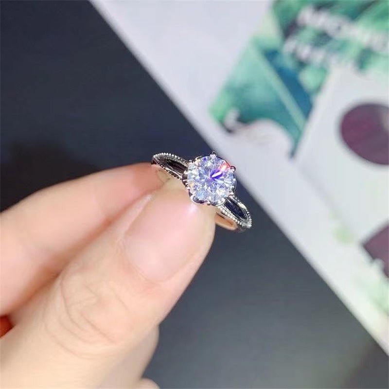 18K Gold Moissanite Ring for Women, Round Solitaire Adjustable Ring – view 5