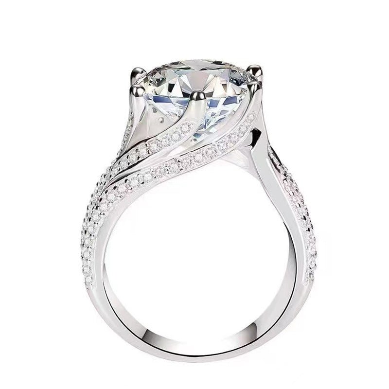5 Carat Moissanite Ring for Women, Round Cut Engagement Ring, Pave Split Shank Statement Ring – view 5