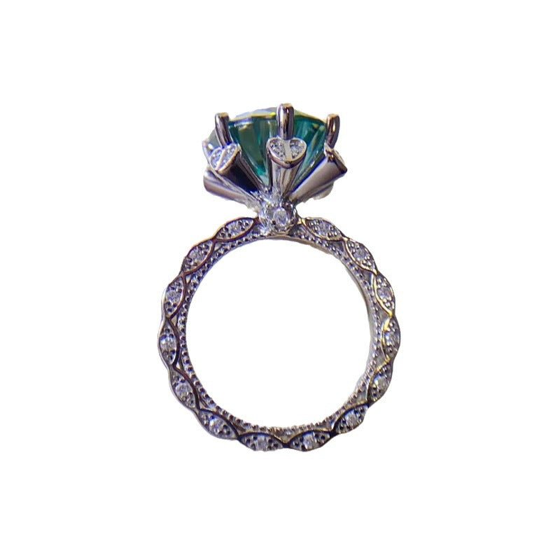 5 Carat Green Moissanite Ring for Women, Geometric U Shape Halo Engagement Ring – view 5