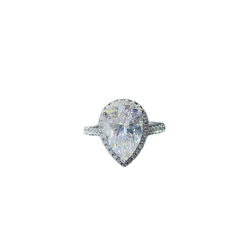 5 Carat Pear Cut Moissanite Halo Ring for Women, Geometric Pavé Band Promise Gift Ring – view 5