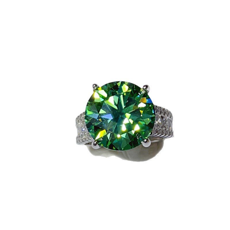 10 Carat Moissanite Ring with Triple Row Pavé Band, Round Statement Engagement Ring – view 11