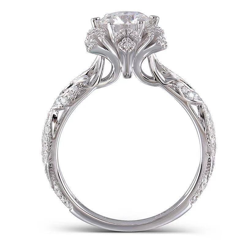Vintage Floral Lace Moissanite Halo Ring for Women – view 5