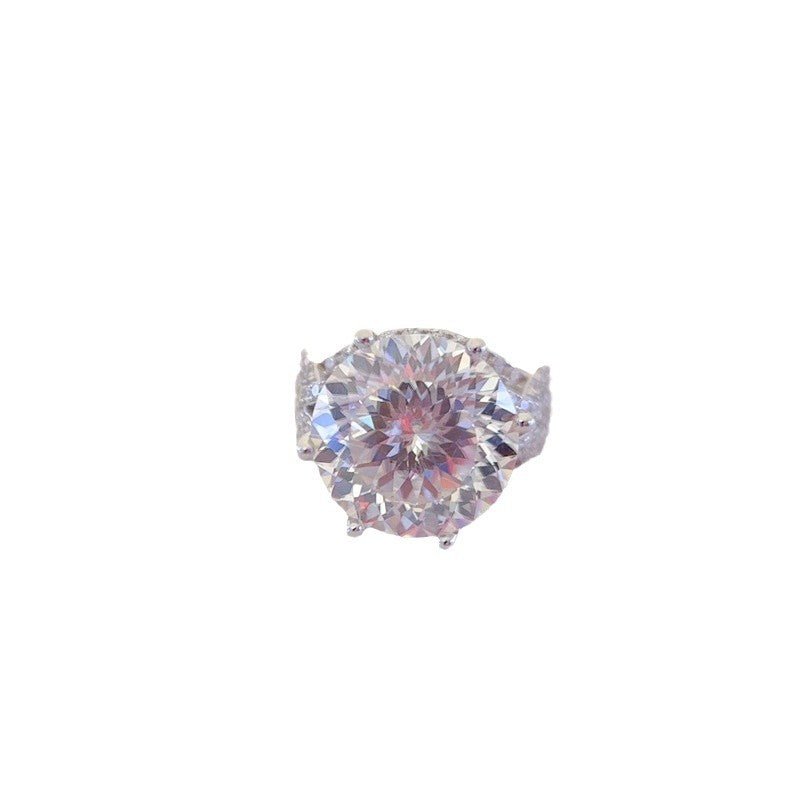 10 Carat Round Cut Moissanite Ring for Women, Large Solitaire Engagement Ring with Pavé Band – view 5
