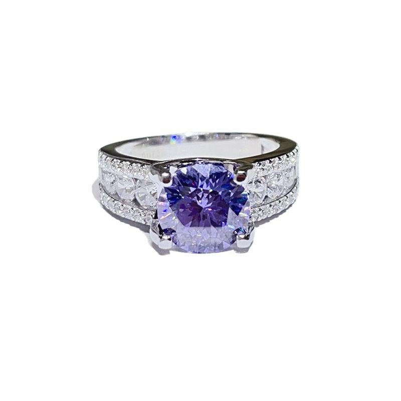 Purple Moissanite Ring for Women, 3 Carat or 5 Carat Round Cut Engagement Ring with Pave Band – view 5