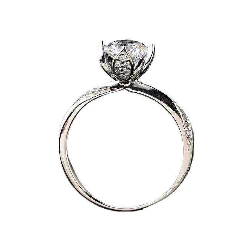 18K Gold Moissanite Flower Ring, Adjustable Open Band, Floral Promise Ring with Certificate – view 5