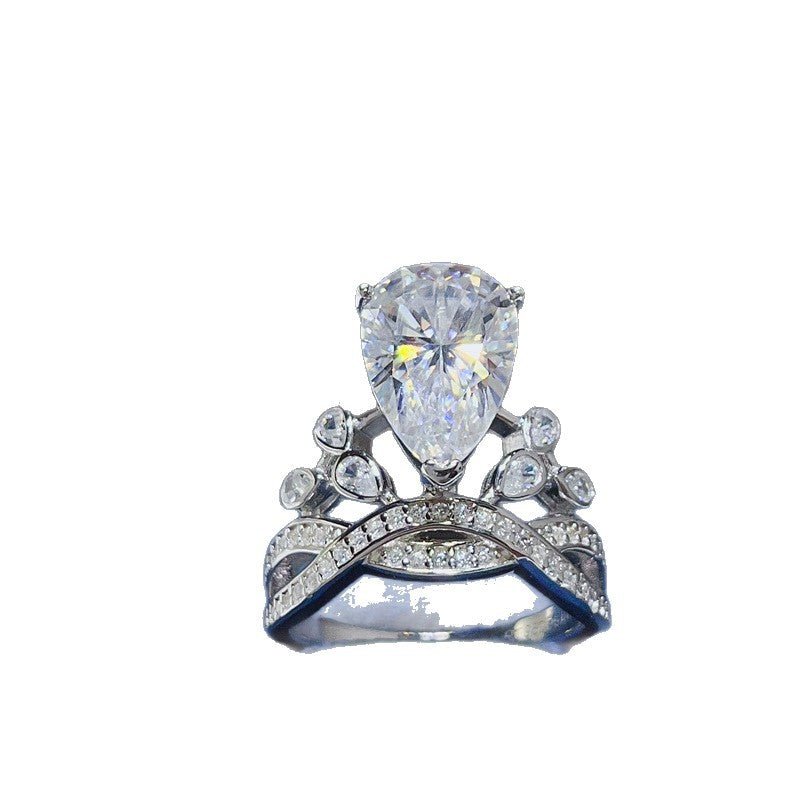 5 Carat Pear Cut Moissanite Crown Ring for Women, Halo Engagement Ring – view 5