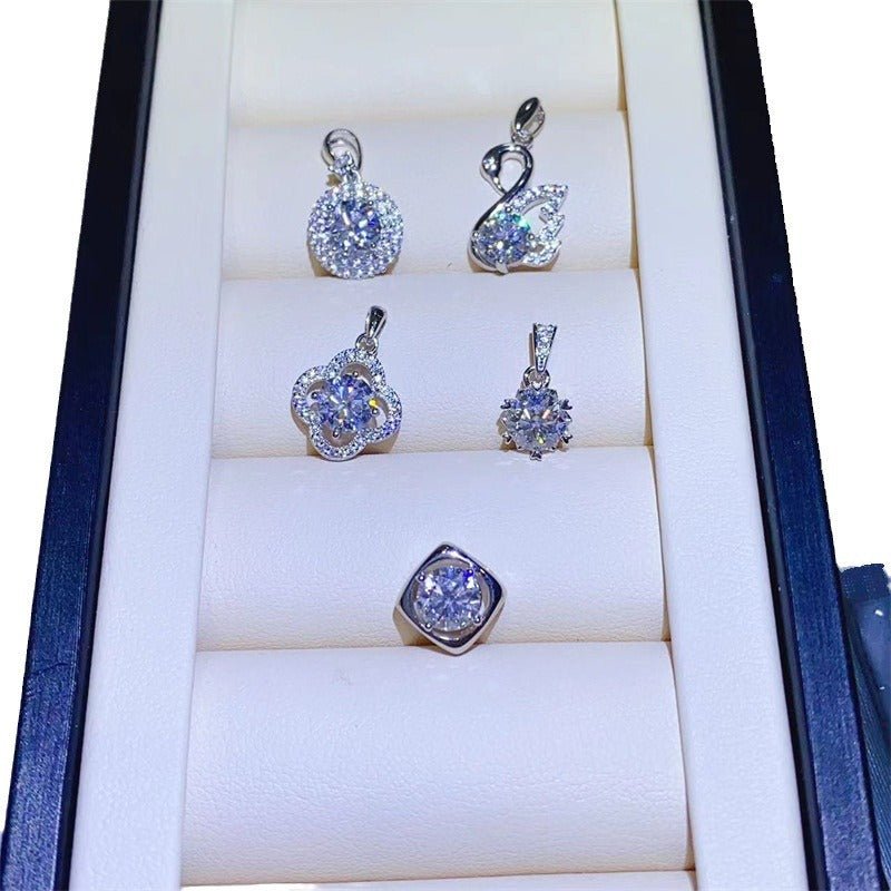 Moissanite Ring & Pendant Collection – U Shape Halo Ring, Swan, Clover and Solitaire Pendant Styles – view 5