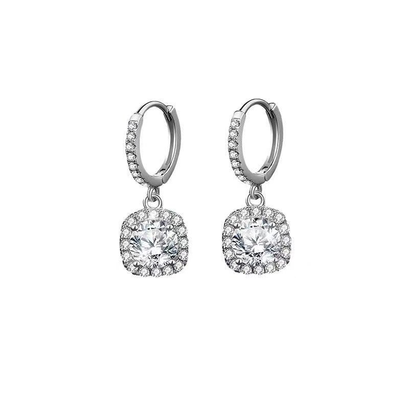 5-Carat Moissanite Square Halo Drop Earrings, VVS1 Huggie Earrings for Women – view 5
