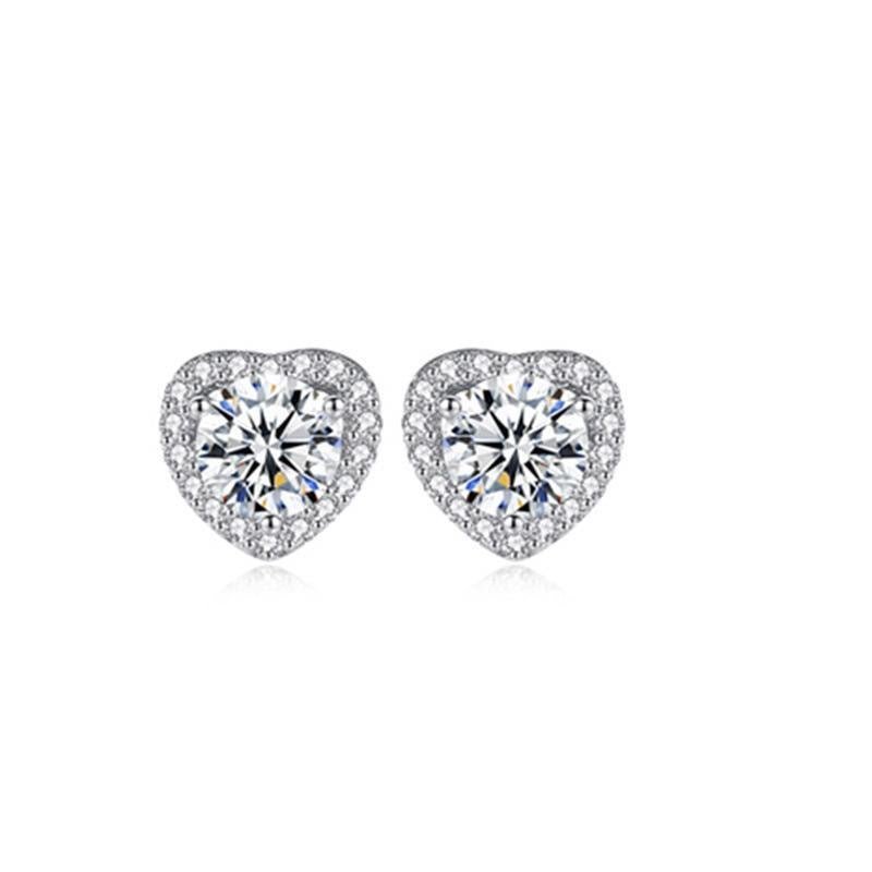 Heart Moissanite Stud Earrings for Women, Halo Heart Earrings, Romantic Gift Earrings, 1 Carat or 2 Carat Pair – view 5
