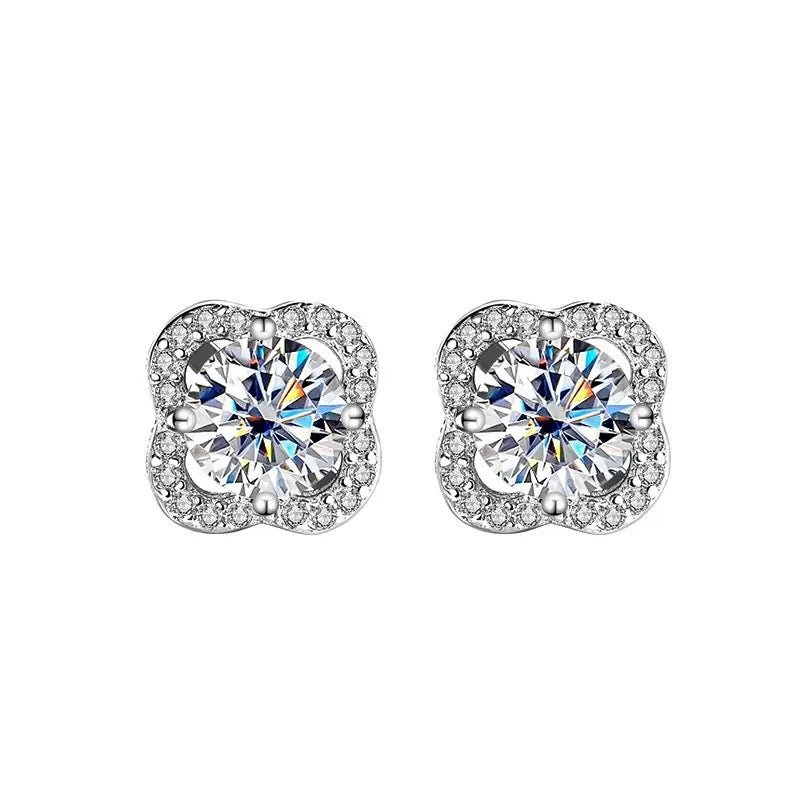 Moissanite Stud Earrings for Women, Clover & Four-Point Star Sparkle Earrings with Certificate – view 5