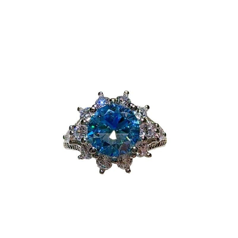 Blue Moissanite Ring for Women, 3 Carat Halo Style Engagement Ring – view 5