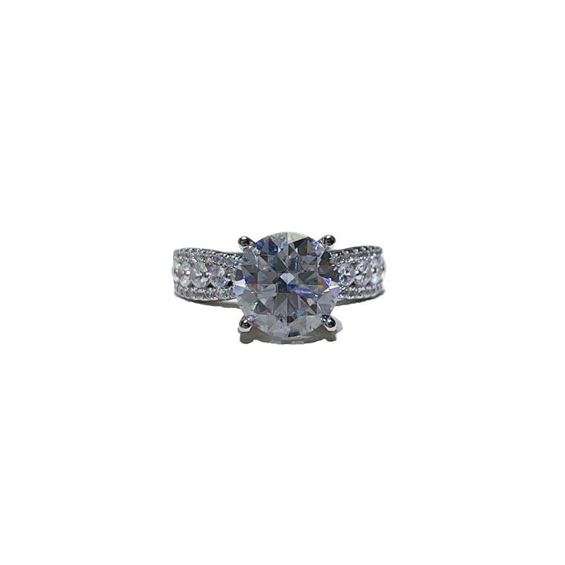 Round Cut Moissanite Ring for Women, Pavé Band Engagement Ring, 2 Carat or 3 Carat Promise Ring – view 5