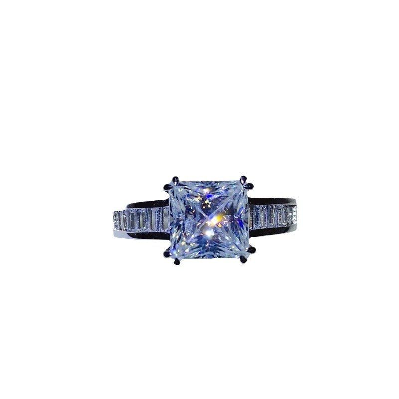 3 Carat Princess Cut Moissanite Ring with Baguette Side Accents for Women – view 5