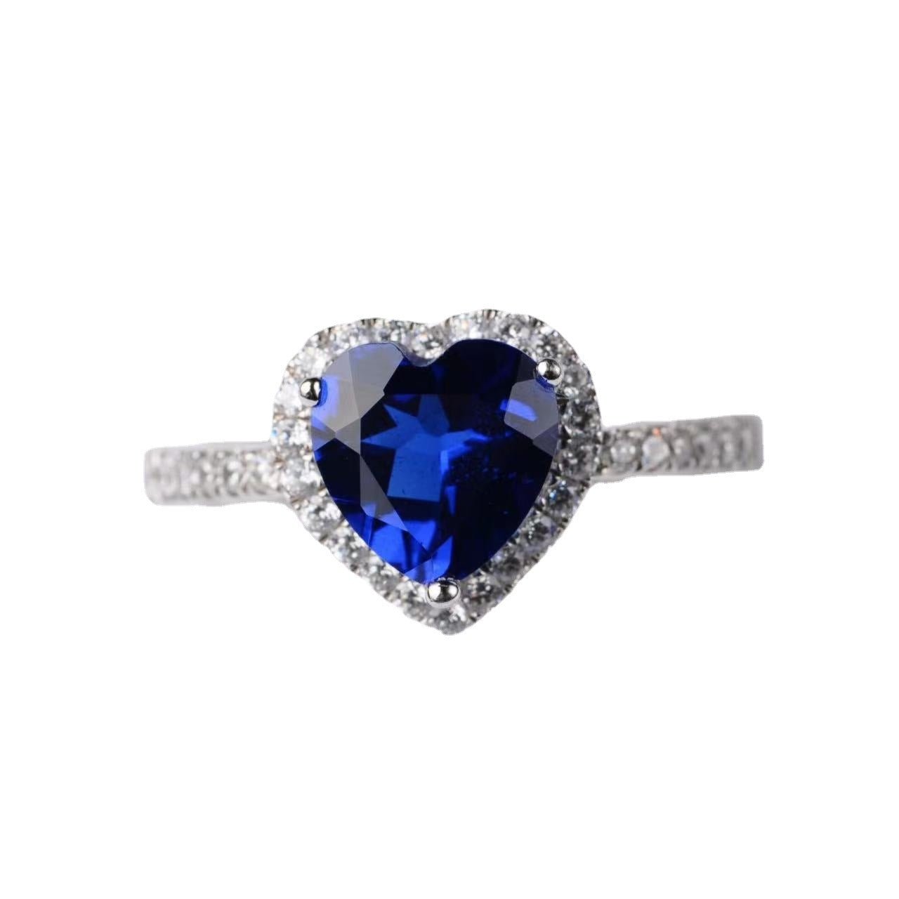 Blue Heart Moissanite Ring, Geometric Halo Promise Ring for Women, Sizes 9-19 – view 5
