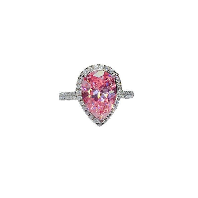 Pear Shaped Moissanite Halo Ring for Women, Pink & Blue Stone Engagement Ring, 1 Carat 2 Carat 5 Carat Promise Ring – view 5