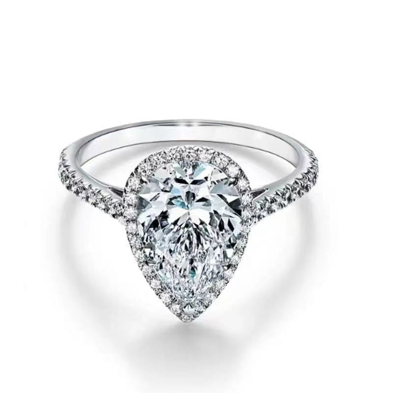 Pear-Shaped Moissanite Halo Ring for Women, Teardrop Engagement Style Ring, Daily Wear Gift Ring, Available in Sizes 9-20 – view 5
