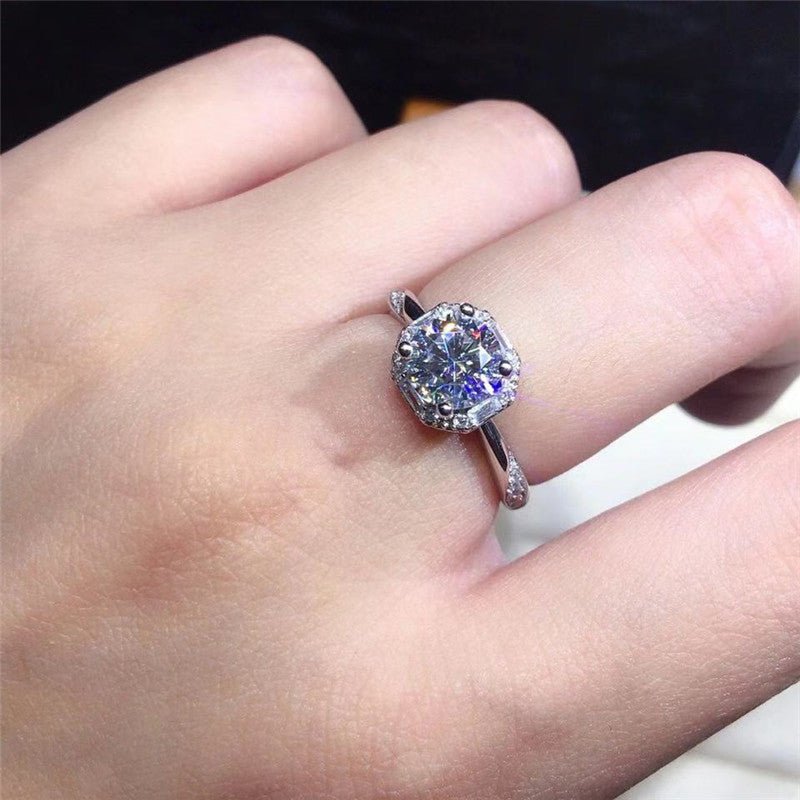 Moissanite Engagement Ring for Women, 18K White Gold Look Solitaire Halo Ring, 1ct 1.5ct 2ct 3ct Proposal Ring – view 5
