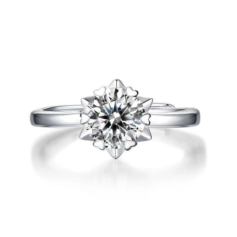 Moissanite Snowflake Flower Ring for Women, PT950 Engagement Ring, Promise Ring, Wedding Ring, Adjustable and Size Options – view 4