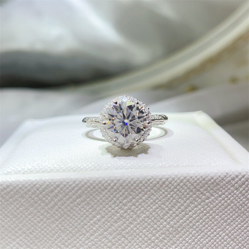 Moissanite Halo Engagement Ring for Women, U-Shaped Geometric Wedding Ring, 1 Carat 2 Carat 3 Carat Ring – view 5