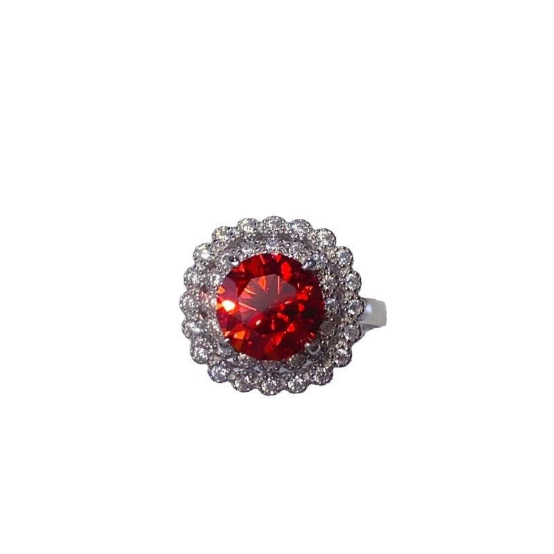 Red Halo Moissanite Ring for Women, Round Cut Statement Ring, Size 9-20 – view 5