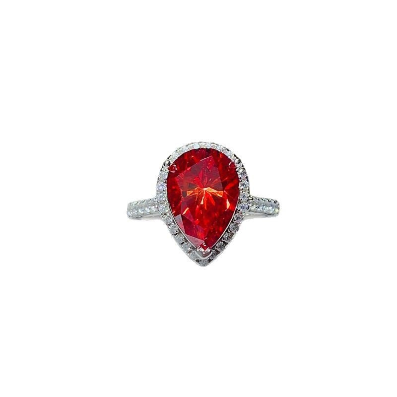 Red Pear Cut Moissanite Halo Ring for Women, Geometric Pavé Style, US Sizes 4-9 – view 5