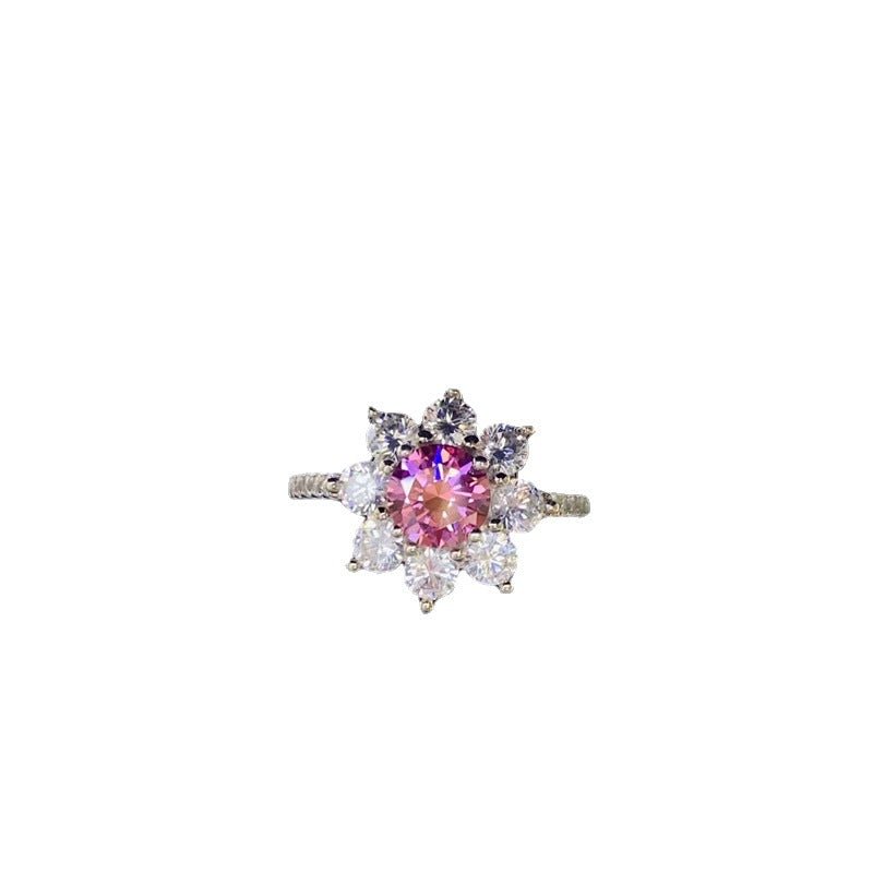Pink Moissanite Flower Halo Ring for Women, Promise Ring, Size 8-20 – view 5