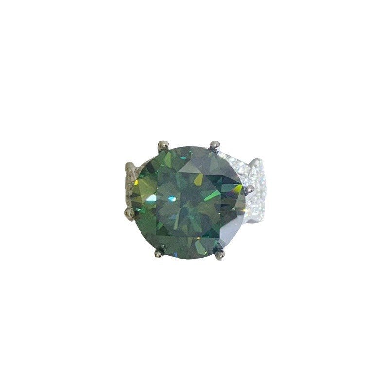 10 Carat Green Moissanite Ring for Women, Round Cut Engagement Ring with Side Accents – view 5