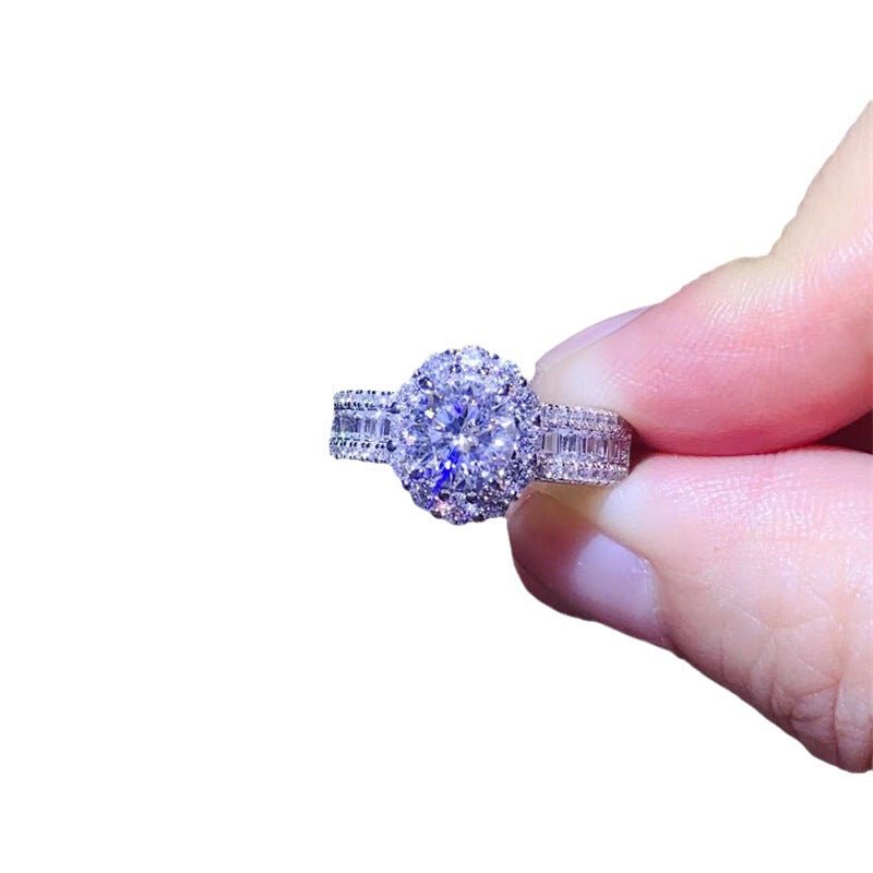 Moissanite Halo Ring with Pavé Band, Round Center Stone Ring for Women – view 5