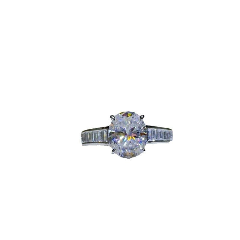 Oval Moissanite Ring with Baguette Side Stones, Vintage Style Engagement Ring for Women – view 5