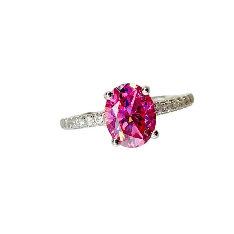 Pink Oval Moissanite Ring for Women, Classic Pavé Band Engagement Ring, 1 Carat or 2 Carat – view 5