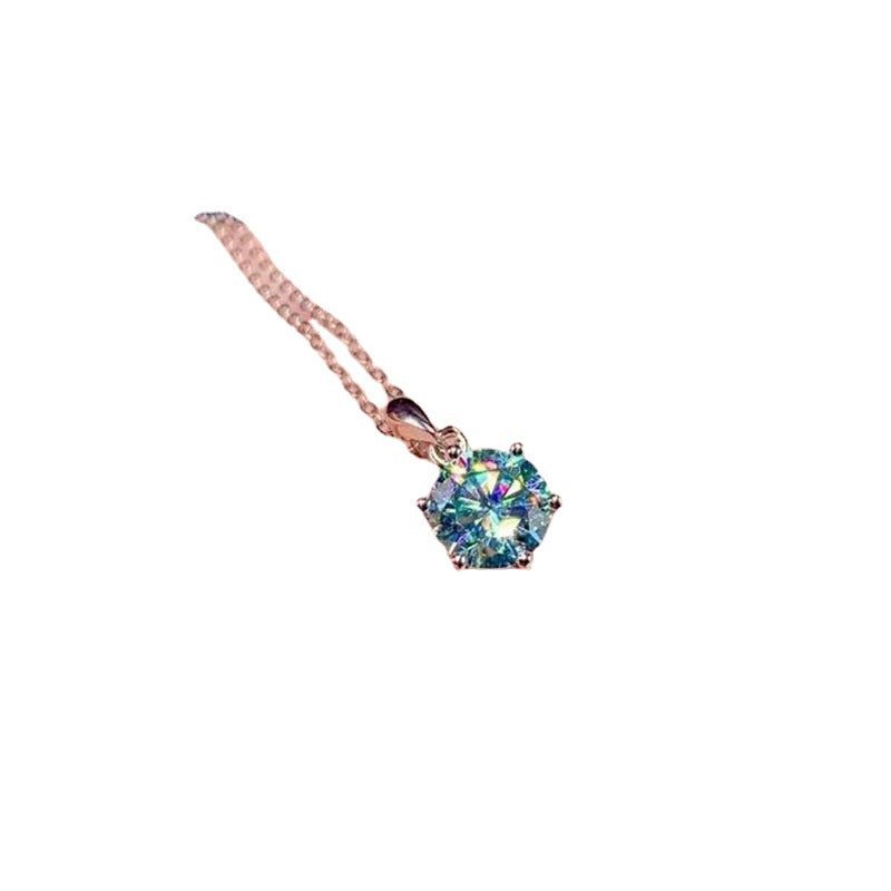 Moissanite Round Pendant Necklace, Six-Prong Chain Jewelry – view 5