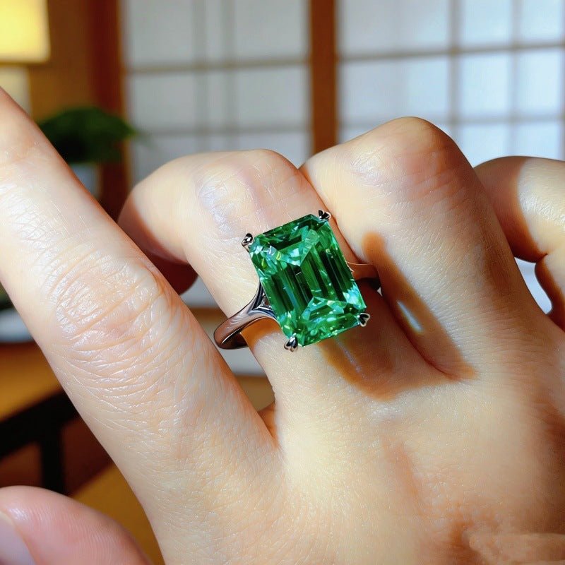 Emerald Cut Moissanite Ring for Women, Geometric Solitaire Engagement Ring, Color Stone Statement Ring – view 11