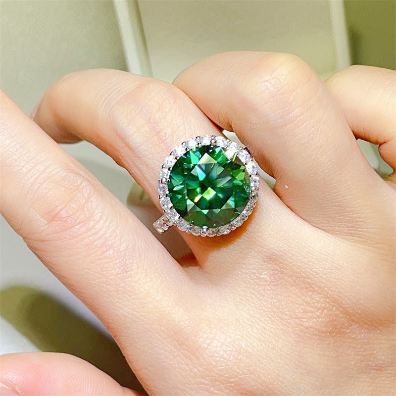 Green Moissanite Halo Ring for Women, 5 Carat Round Statement Engagement Ring – view 6