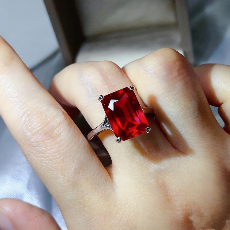 Emerald Cut Moissanite Ring for Women, Geometric Solitaire Engagement Ring, Color Stone Statement Ring – view 9