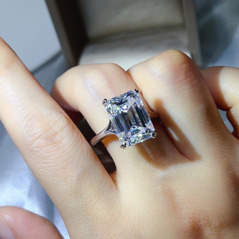 Emerald Cut Moissanite Ring for Women, Geometric Solitaire Engagement Ring, Color Stone Statement Ring – view 6